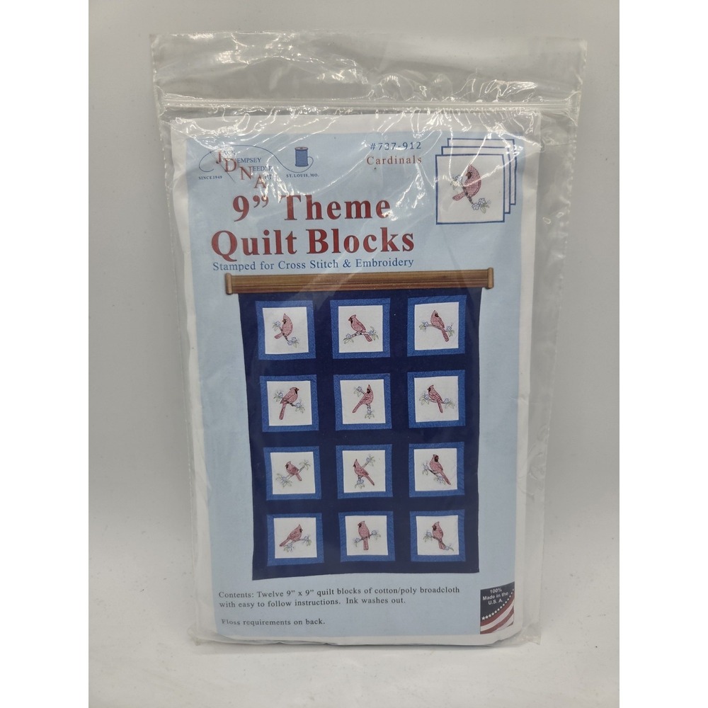 Jack Dempsey Needle Art Cardinals #737-912 12 9x9 Stamped Quilt Blocks NO FLOSS